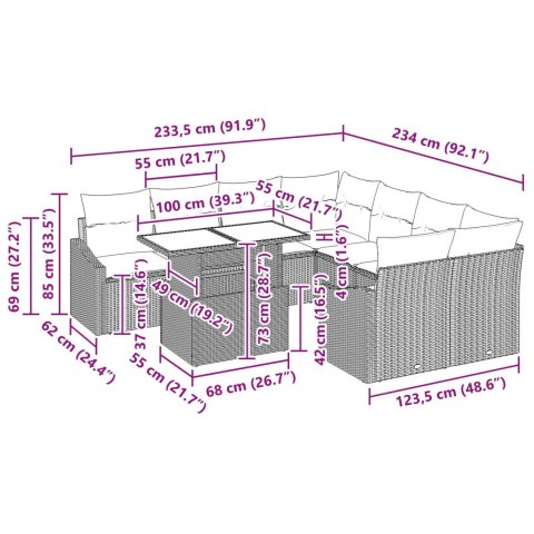 9-CZĘŚCIOWY ZESTAW SOF OGRODOWYCH Z PODUSZKAMI SZARY RATTAN