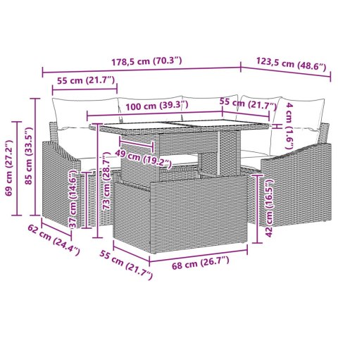 ZESTAW SOF NA OGRÓD Z PODUSZKAMI CZARNY POLIRATTAN