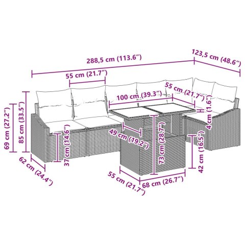 ZESTAW SOFY OGRODOWEJ 7 ELEMENTOWY Z PODUSZKAMI CZARNY POLIRATTAN