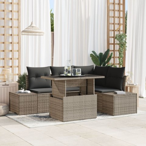 5-CZĘŚCIOWY ZESTAW SOF OGRODOWYCH Z PODUSZKAMI SZARY POLIRATTAN