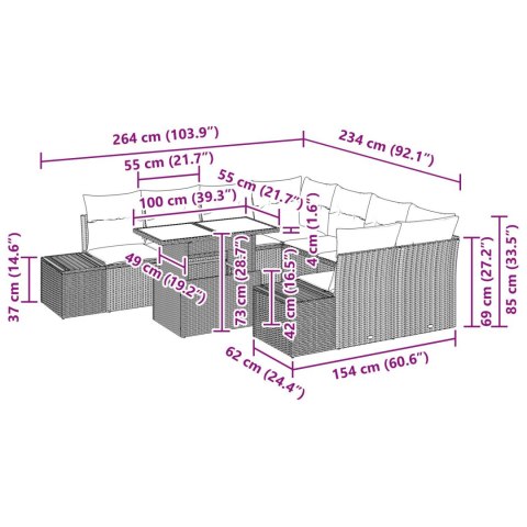 ZESTAW 9-ELEMENTOWY SOF OGRODOWYCH Z PODUSZKAMI BEŻOWY POLI RATTAN