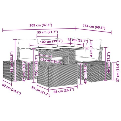 5-CZĘŚCIOWY ZESTAW SOF OGRODOWYCH Z PODUSZKAMI SZARY POLIRATTAN