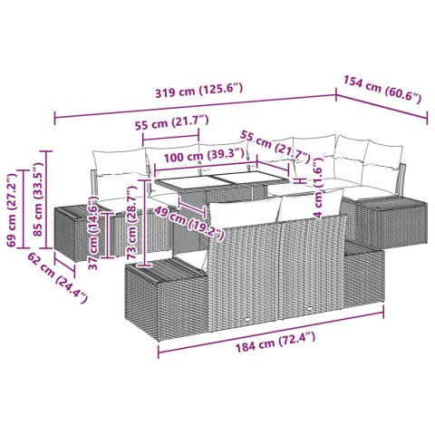 9-CZĘŚCIOWY ZESTAW SOFA OGRODOWA Z PODUSZKAMI CZARNY POLIRATTAN