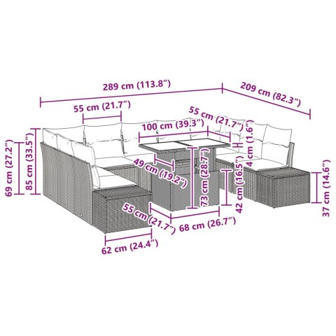 ZESTAW MEBLI OGRODOWYCH 10 CZĘŚCI Z PODUSZKAMI CZARNY POLIRATTAN