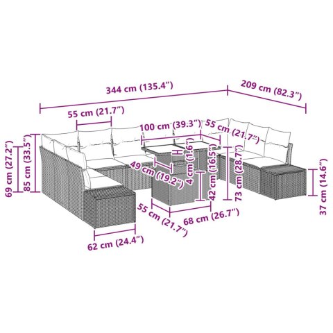 ZESTAW SOF OGRODOWYCH 11 CZĘŚCI Z PODUSZKAMI BEŻOWY Z POLIRATTANU