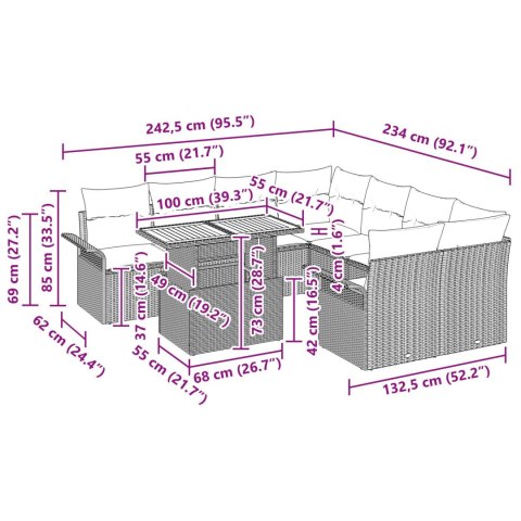 ZESTAW 9 SOF OGRODOWYCH Z PODUSZKAMI BEŻOWY POLIRATTAN AKACJA