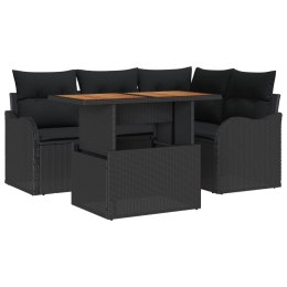 5-CZĘŚCIOWY ZESTAW SOFA OGRODOWA Z PODUSZKAMI CZARNY RATTAN ACACIA 2-OSOBOWA SOFA OGRODOWA Z PODUSZKAMI CZARNY RATTAN