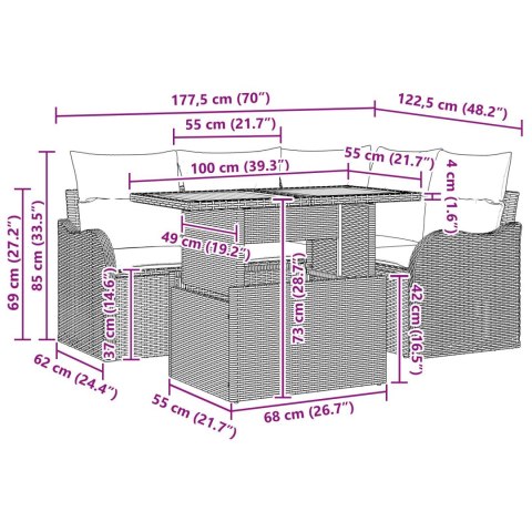 5-CZĘŚCIOWY ZESTAW SOFA OGRODOWA Z PODUSZKAMI CZARNY RATTAN ACACIA 2-OSOBOWA SOFA OGRODOWA Z PODUSZKAMI CZARNY RATTAN