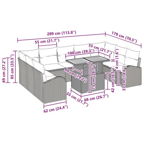 10-ELEMENTOWY ZESTAW OBIADOWY Z PODUSZKAMI BEŻOWY POLIRATTAN AKACJA