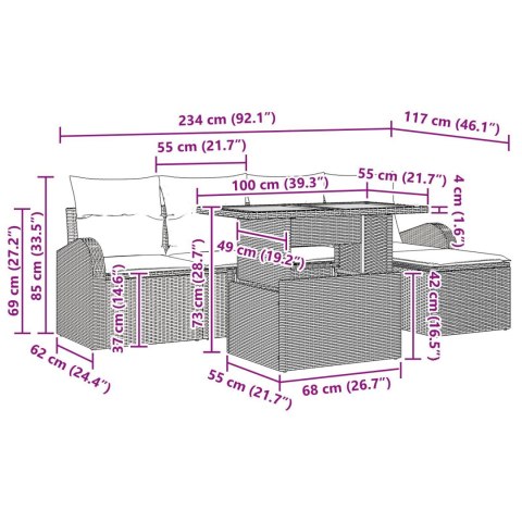 VidaXL Zestaw jadalniany w 6 częściach z poduszkami Beżowy Polirattan Akacja