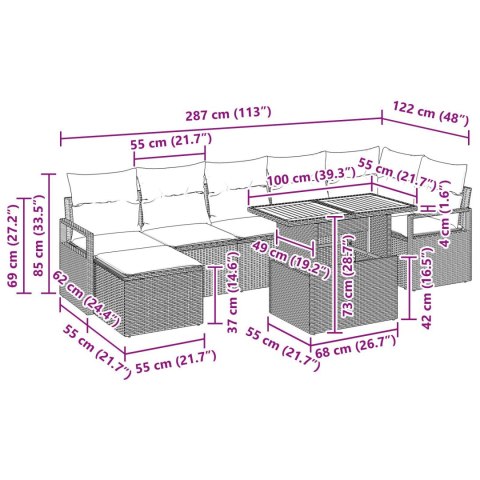 8-ELEMENTOWY ZESTAW SOF OGRODOWYCH Z PODUSZKAMI BEŻOWY POLI RATTAN AKACJA SOFA OGRODOWA 2-OSOBOWA Z PODUSZKAMI BE