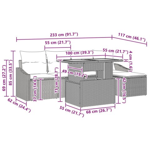 6-CZĘŚCIOWY ZESTAW OBIADOWY OGRODOWY Z PODUSZKAMI CZARNY POLIRATTAN AKACJA