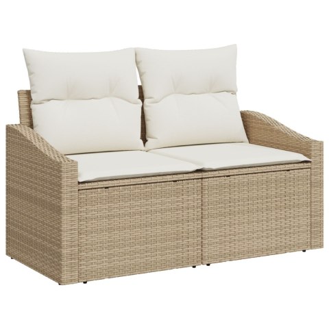7-CZĘŚCIOWY ZESTAW DO JADALNI OGRODOWEJ Z PODUSZKAMI BEIGE POLY RATTAN AKACJA