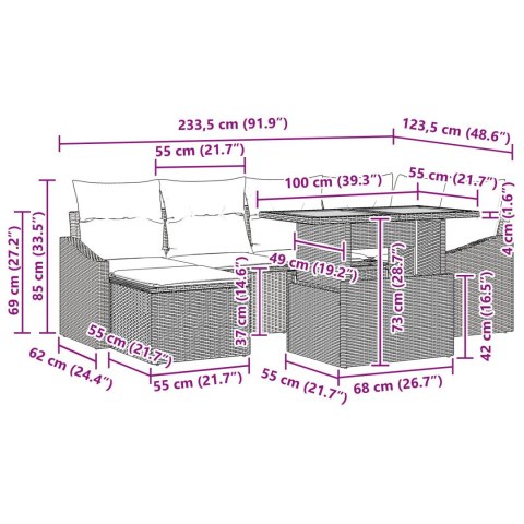 7-CZĘŚCIOWY ZESTAW OBIADOWY DO OGRODU Z PODUSZKAMI CZARNY POLIRATTAN AKACJA