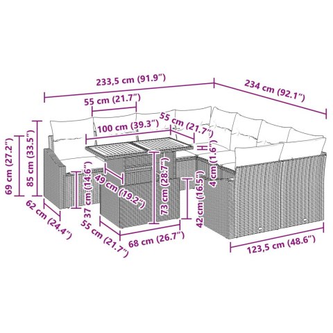 9-CZĘŚCIOWY ZESTAW OBIADOWY DO OGRODU Z PODUSZKAMI BEŻOWY POLIRATTAN AKACJA