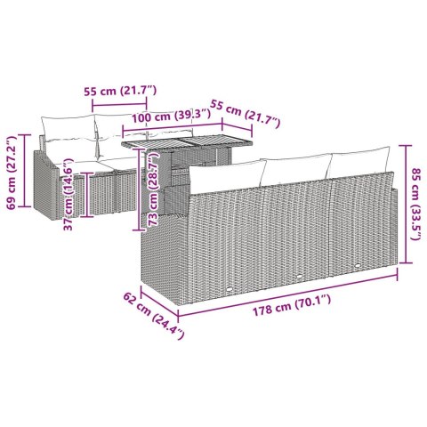 ZESTAW DO JADALNI 7-ELEMENTOWY Z PODUSZKAMI CZARNY POLIRATTAN AKACJA