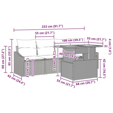 ZESTAW DO OGRODU 5-CZĘŚCIOWY Z PODUSZKAMI CZARNY POLIRATTAN AKACJOWY
