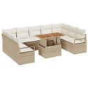 ZESTAW 10-CZĘŚCIOWY SOFY OGRODOWEJ Z PODUSZKAMI BEŻOWY POLY RATTAN ACACIA SOFA OGRODOWA DWUOSOBOWA Z PODUSZKAMI BEŻOWA POLY RAT