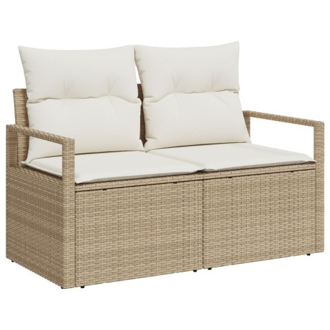 ZESTAW 10-CZĘŚCIOWY SOFY OGRODOWEJ Z PODUSZKAMI BEŻOWY POLY RATTAN ACACIA SOFA OGRODOWA DWUOSOBOWA Z PODUSZKAMI BEŻOWA POLY RAT