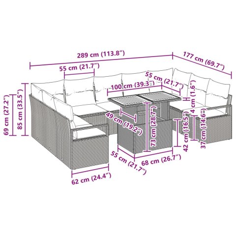 ZESTAW 10-CZĘŚCIOWY SOFY OGRODOWEJ Z PODUSZKAMI BEŻOWY POLY RATTAN ACACIA SOFA OGRODOWA DWUOSOBOWA Z PODUSZKAMI BEŻOWA POLY RAT