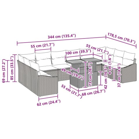 11-CZĘŚCIOWY ZESTAW JADALNY DO OGRODU Z PODUSZKAMI CZARNY POLIRATTAN AKACJA
