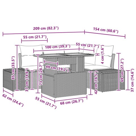 5-CZĘŚCIOWY ZESTAW DO JADALNI OGRODOWEJ Z PODUSZKAMI - BEŻOWY POLI RATTAN AKACJA