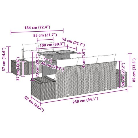 6-CZĘŚCIOWY ZESTAW JADALNIANY DO OGRODU Z PODUSZKAMI CZARNY RATTAN AKACJOWY