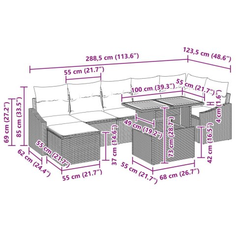 8-ELEMENTOWY ZESTAW JADALNY DO OGRODU Z PODUSZKAMI CZARNY POLIRATTAN AKACJA
