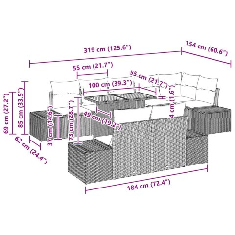 ZESTAW 9-CZĘŚCIOWY DO JADALNI Z PODUSZKAMI SZARY POLIRATTAN AKACJA
