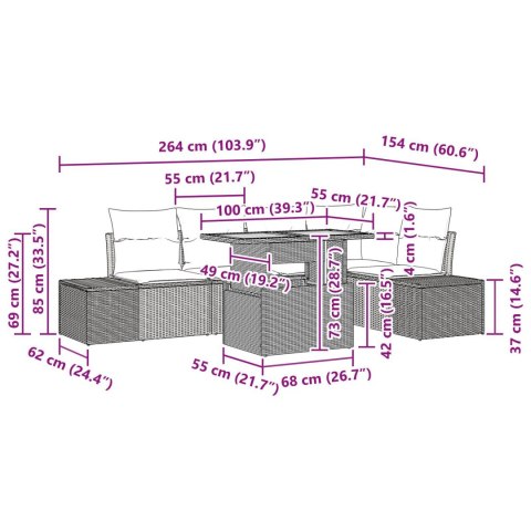 ZESTAW DO JADALNI 6 ELEMENTÓW Z PODUSZKAMI SZARY POLI RATTAN AKACJA