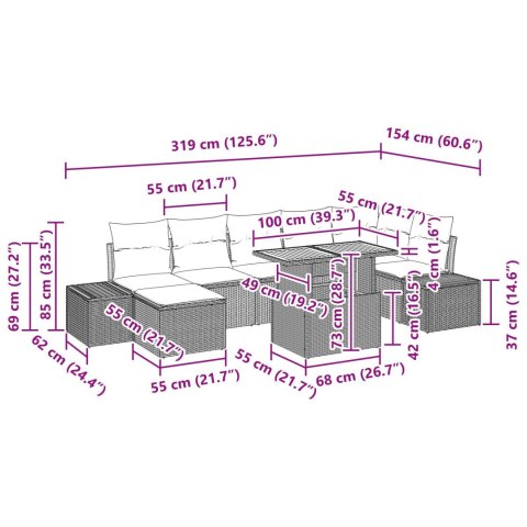 ZESTAW JADALNIANY DO OGRODU Z PODUSZKAMI 8 SZTUK CZARNY POLIRATTAN AKACJA
