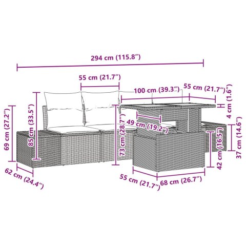ZESTAW JADALNIANY OGRODOWY 5-CZĘŚCIOWY Z PODUSZKAMI CZARNY POLI RATTAN AKACJA