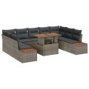 10-CZĘŚCIOWY ZESTAW JADALNY OGRODOWY Z PODUSZKAMI SZARY Z POLIRATTANU I AKACJI