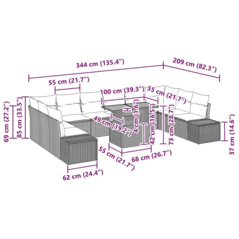 11 ELEMENTOWY ZESTAW JADALNY DO OGRODU Z PODUSZKAMI SZARY POLIRATTAN AKACJA