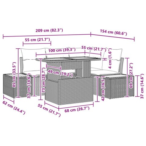 5-CZĘŚCIOWY ZESTAW MEBLI OGRODOWYCH Z PODUSZKAMI CZARNY RATTAN AKACJOWY