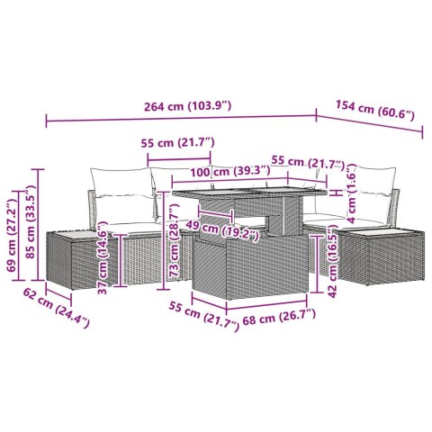 6-CZĘŚCIOWY ZESTAW JADALNY DO OGRODU Z PODUSZKAMI BEŻOWY Z POLI RATTANEM I AKACJĄ
