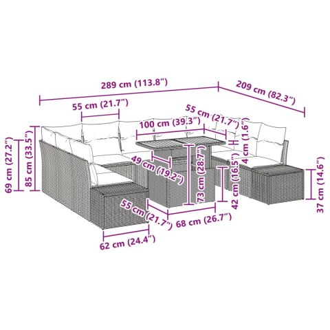 ZESTAW DO JADALNI OGRODOWEJ 10-CZĘŚCIOWY Z PODUSZKAMI BEŻOWY POLIRATTAN AKACJA