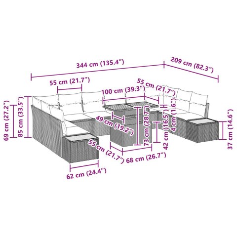 ZESTAW DO JADALNI W 11 CZĘŚCIACH Z PODUSZKAMI CZARNY POLIRATTAN AKACJOWY