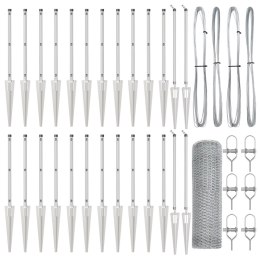 PŁOT SZEŚCIOKĄTNY 1X50M STAL OCYNKOWANA SŁUPKI PŁOTOWE Z KOLCEM 13 SZT. Ø32MM 120CM STAL OCYNKOWANA