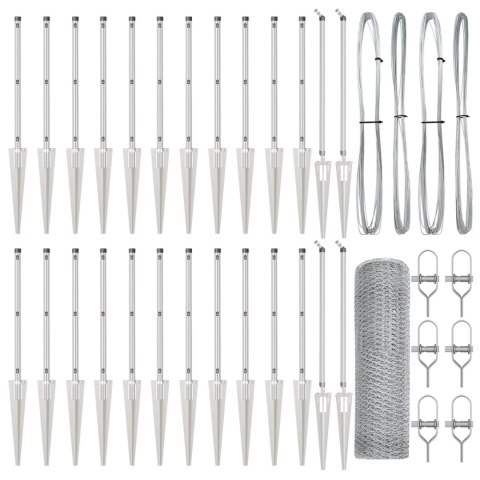 PŁOT SZEŚCIOKĄTNY 1X50M STAL OCYNKOWANA SŁUPKI PŁOTOWE Z KOLCEM 13 SZT. Ø32MM 120CM STAL OCYNKOWANA