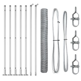 PŁOT HEKSAGONALNY 1.2X10M STAL OCYNKOWANA SŁUPKI DO PŁOTU Z PODSTAWAMI 7 SZT. Ø32MM 68.5CM STAL OCYNKOWANA