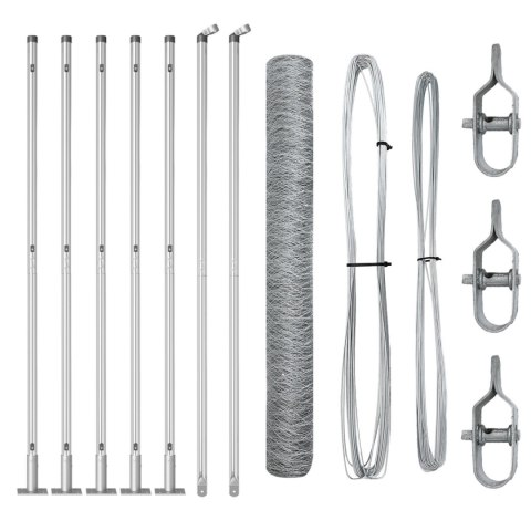 PŁOT HEKSAGONALNY 1.2X10M STAL OCYNKOWANA SŁUPKI DO PŁOTU Z PODSTAWAMI 7 SZT. Ø32MM 68.5CM STAL OCYNKOWANA