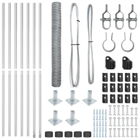 PŁOT HEKSAGONALNY 1.2X10M STAL OCYNKOWANA SŁUPKI DO PŁOTU Z PODSTAWAMI 7 SZT. Ø32MM 68.5CM STAL OCYNKOWANA