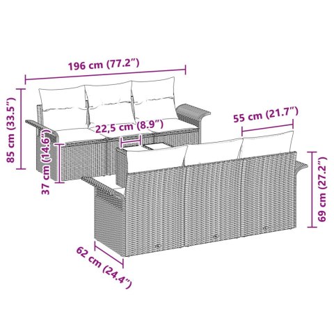 7-CZĘŚCIOWY ZESTAW SOF OGRODOWYCH Z PODUSZKAMI SZARY POLIRATTAN SOFA DWUOSOBOWA Z MIEJSCEM DO PRZECHOWYWANIA I PO