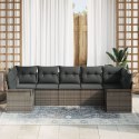 7-CZĘŚCIOWY ZESTAW SOFY OGRODOWEJ Z PODUSZKAMI SZARY POLI RATTAN 2-OSOBOWA SOFA OGRODOWA Z PRZECHOWYWANIEM I PODUSZKAMI SZARY P