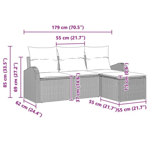 4-CZĘŚCIOWY ZESTAW OGRODOWYCH SOF Z PODUSZKAMI BRĄZOWY POLIRATTAN 2-OSOBOWA SOFA OGRODOWA Z POJEMNIKIEM I PODUSZ