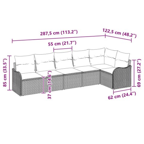 6-CZĘŚCIOWY ZESTAW SOFY OGRODOWEJ Z PODUSZKAMI SZARY RATTAN 2-OSOBOWA SOFA OGRODOWA Z MIEJSCEM DO PRZECHOWYWANIA