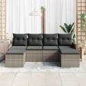 ZESTAW 6-CZĘŚCIOWEJ KANAPY OGRODOWEJ Z PODUSZKAMI SZARYM RATTANEM 2-OSOBOWA SOFA OGRODOWA Z MIEJSCEM DO PRZECHOWYWANIA I PODUSZ