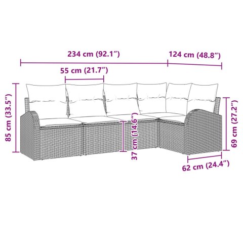 ZESTAW 5-CZĘŚCIOWEJ SOFY OGRODOWEJ Z PODUSZKAMI CZARNY POLIRATTAN SOFA OGRODOWA 2-OSOBOWA Z PRZECHOWALNIĄ I PODUSZKAMI CZARNY P