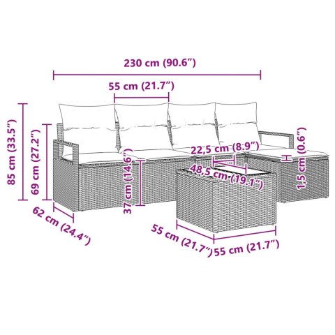 5-CZĘŚCIOWY ZESTAW SOF OGRODOWYCH Z PODUSZKAMI BROWN POLY RATTAN SOFA OGRODOWA 2-OSOBOWA Z MIEJSCEM NA PRZECHOWAN